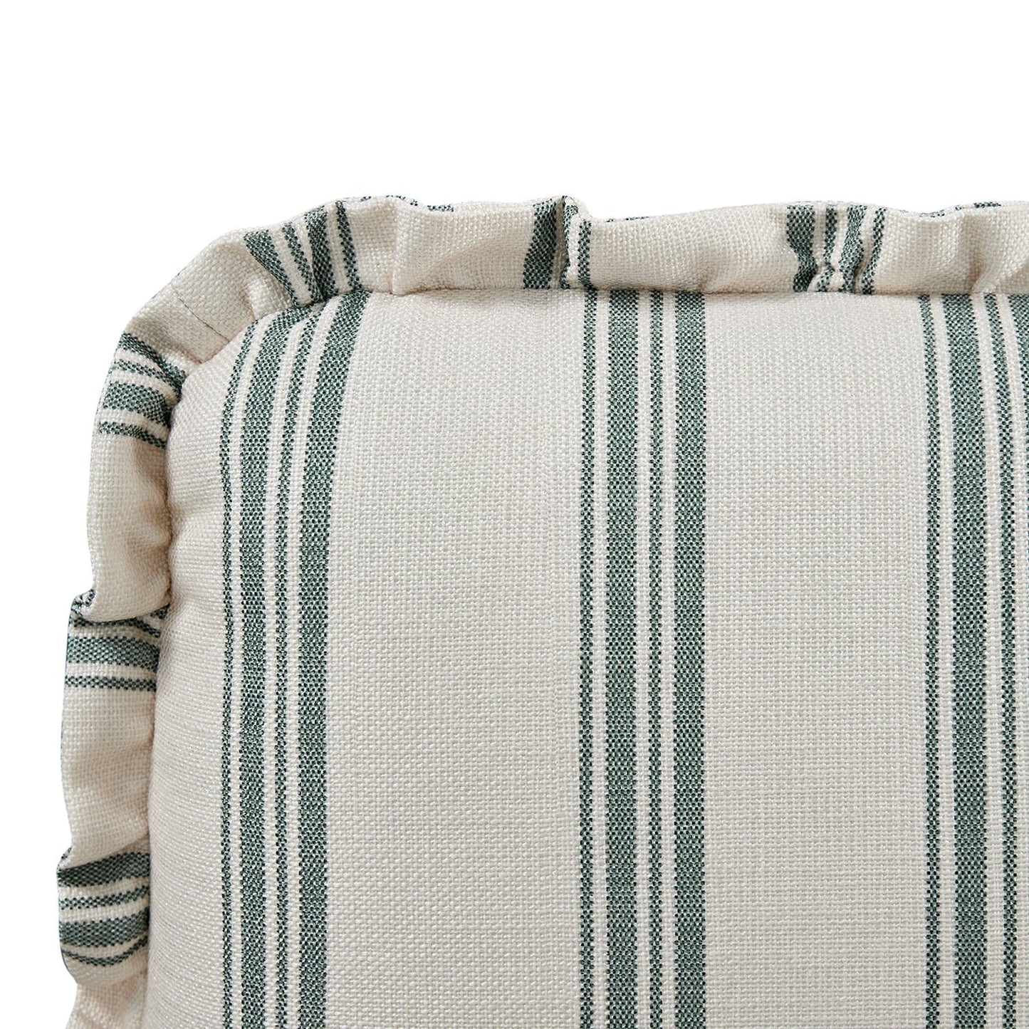 Celeste Upholstered Bed with Storage with Ruffled Headboard, Laurel Green Stripe