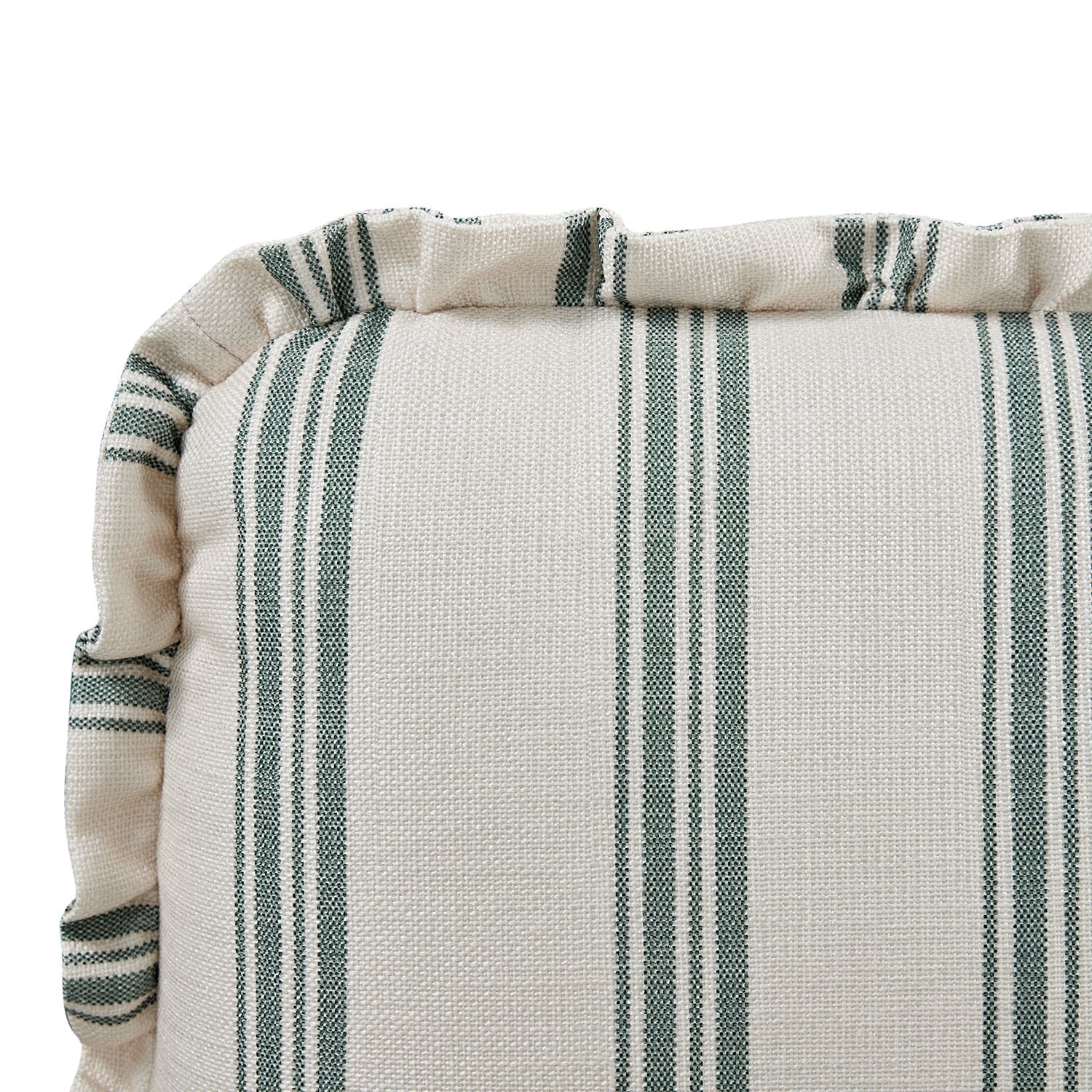 Celeste Upholstered Bed with Storage with Ruffled Headboard, Laurel Green Stripe