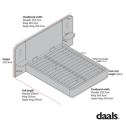 Della Extended Headboard Bed with Storage, Burnt Brick Chenille