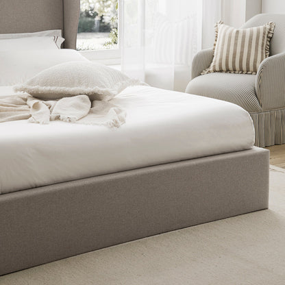 Kimberly Winged Upholstered Bed with Storage, Sand Fabric