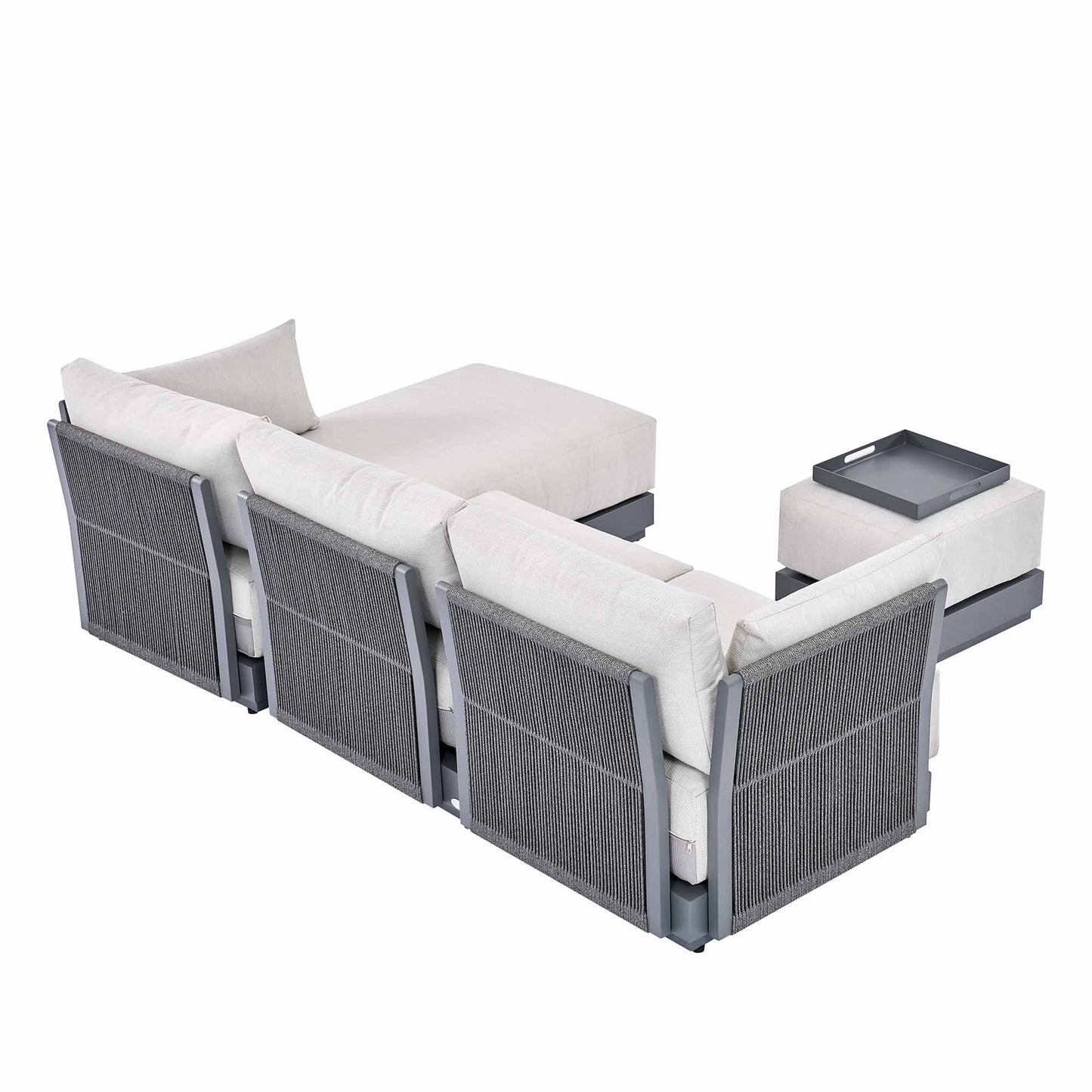 Pedra Rope and Aluminium Outdoor Chaise Sofa Set, Grey