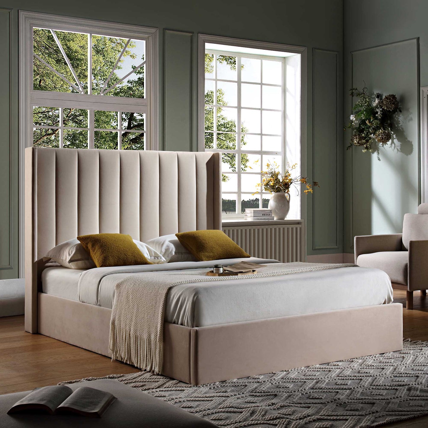 Wilton Champagne Velvet Ottoman Bed with Storage