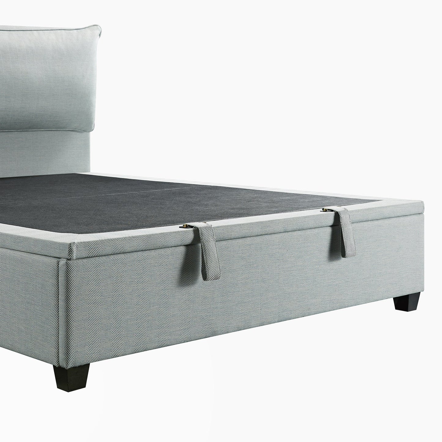 Kricia Upholstered Bed with Storage with Pillow Headboard, Slate Blue Chevron