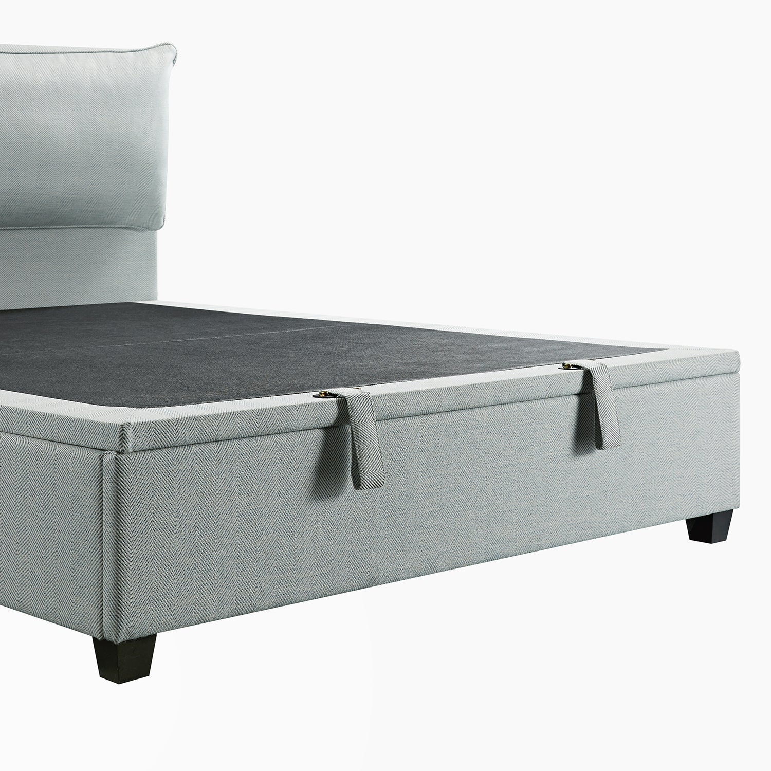 Kricia Upholstered Bed with Storage with Pillow Headboard, Slate Blue Chevron