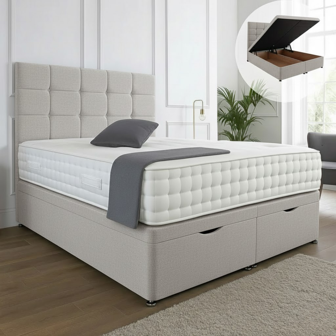 Lorenza Ottoman End Lift Storage Divan Bed - With Headboard