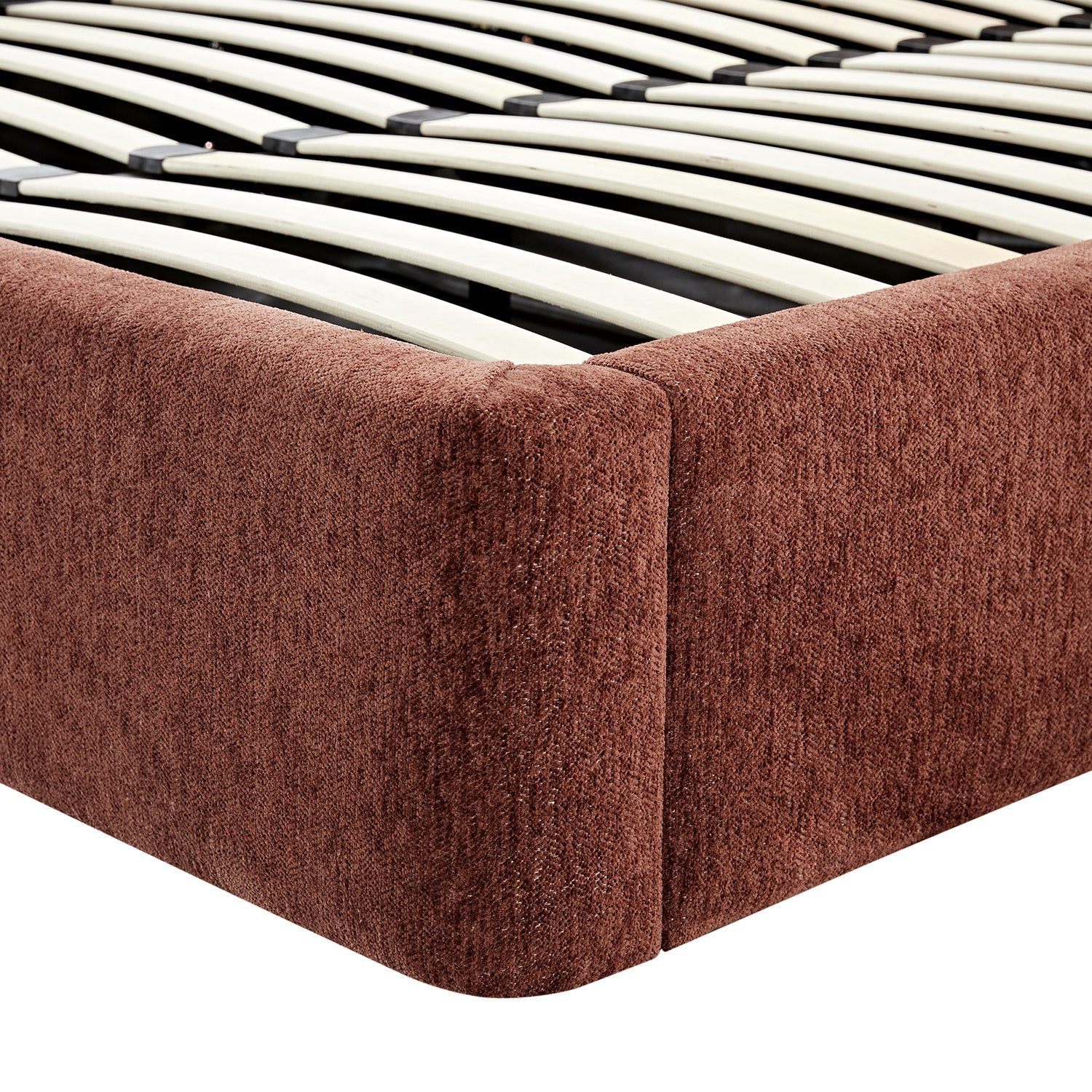 Della Extended Headboard Bed with Storage, Burnt Brick Chenille