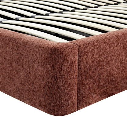 Della Extended Headboard Bed with Storage, Burnt Brick Chenille