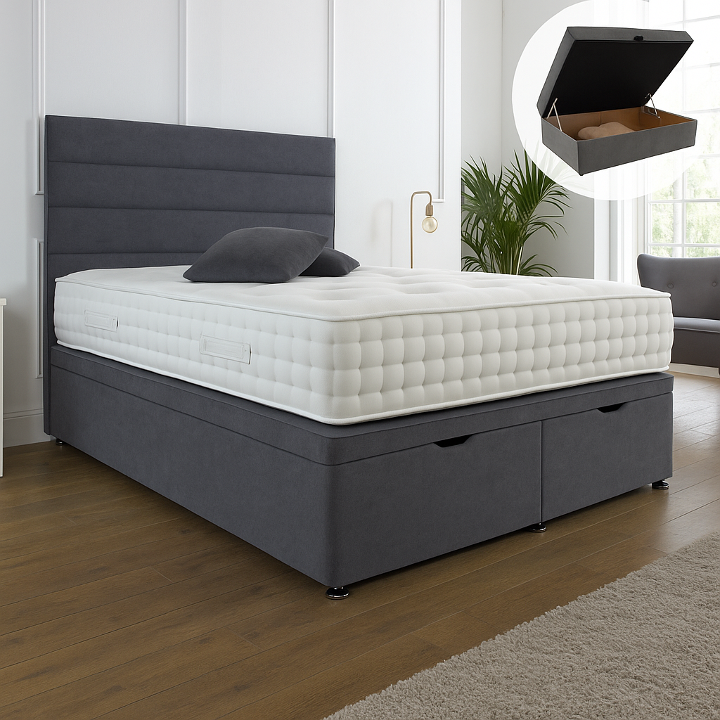 Islington Ottoman End Lift Storage Divan Bed - With Headboard