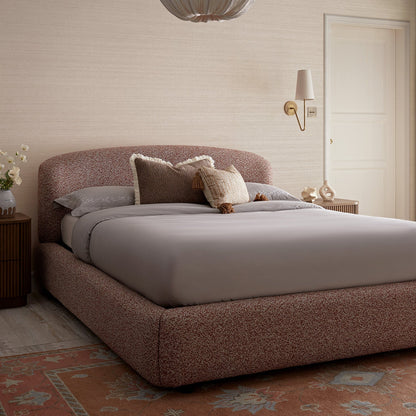 Constance Winged Headboard Ottoman Bed with Storage, Musk Blush Boucle