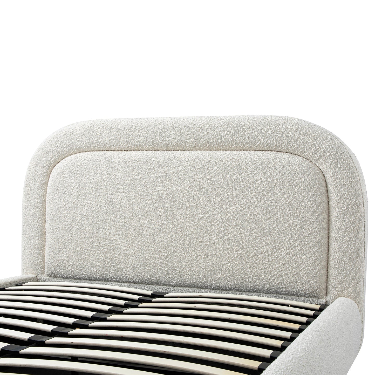 Luella Upholstered Wooden Plinth Base Bed with Storage, Ecru Boucle