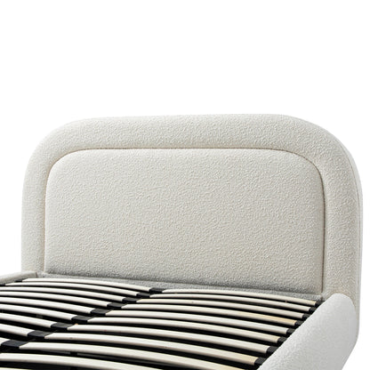 Luella Upholstered Wooden Plinth Base Bed with Storage, Ecru Boucle