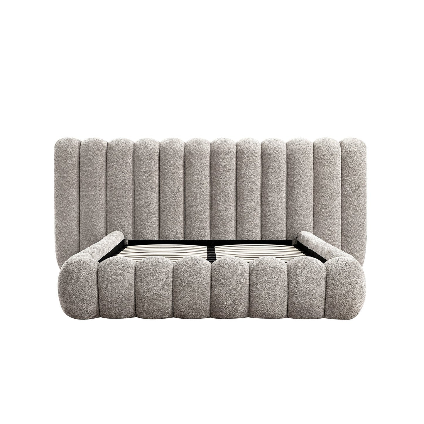 Sebastian Grand Bed with Storage, Stone Teddy Bouclé