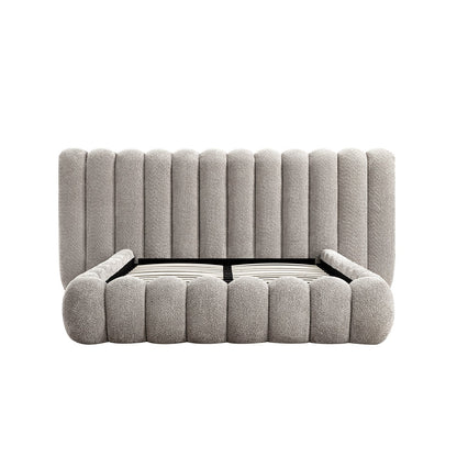 Sebastian Grand Bed with Storage, Stone Teddy Bouclé