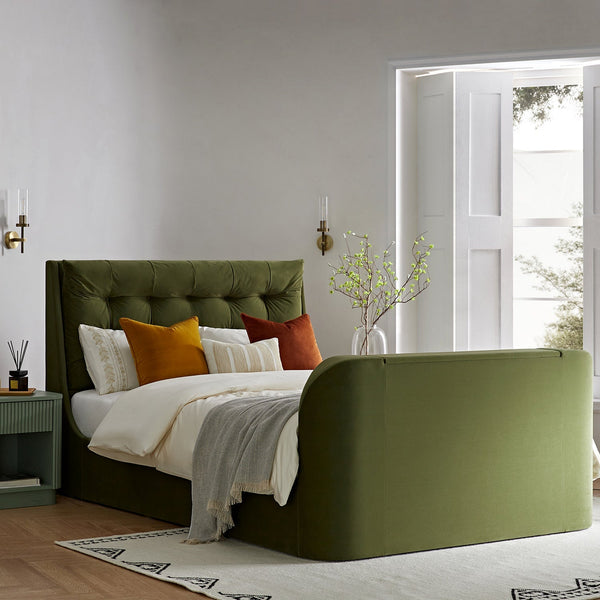 Hadley Moss Green Velvet TV Bed with Ottoman Storage