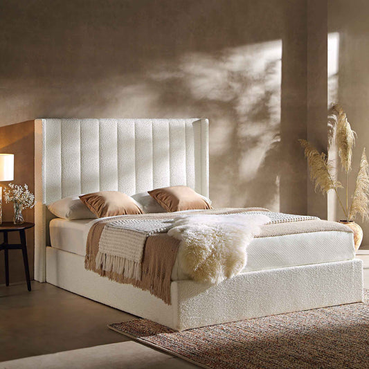 Wilton White Boucle Ottoman Bed with Storage