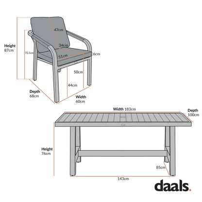 Manresa Rope 6-Seater Rectangular Garden Dining Set, Natural and Grey