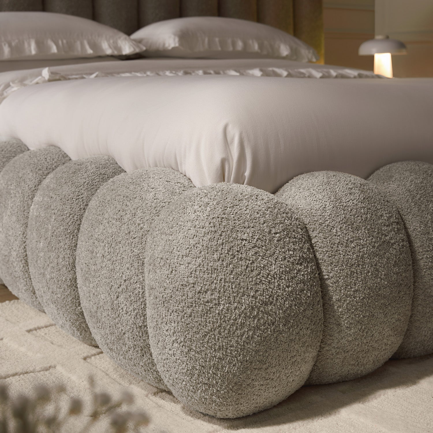 Sebastian Grand Bed with Storage, Stone Teddy Bouclé