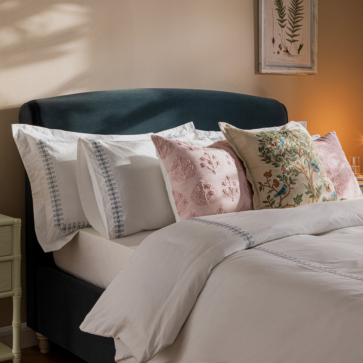 Porchester Ottoman Bed with Storage, Sleigh, Aegean Blue Velvet