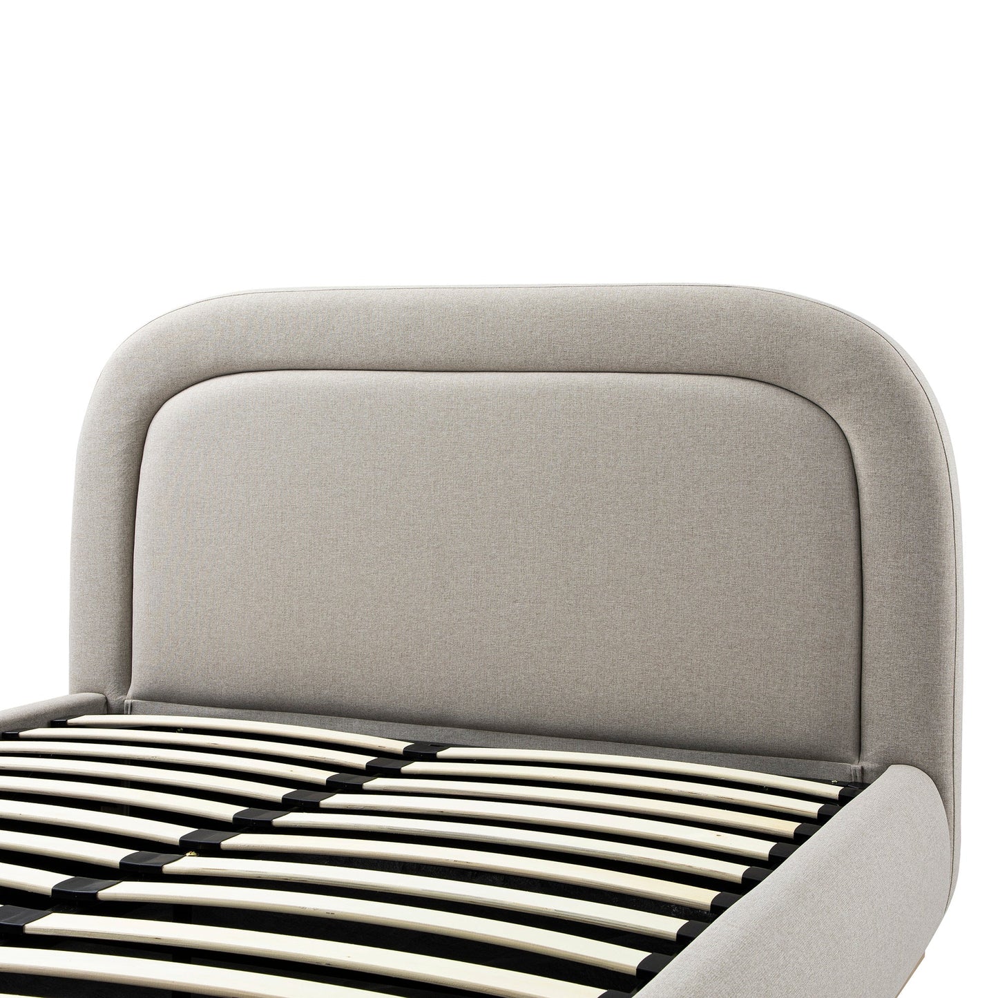 Luella Upholstered Wooden Plinth Base Bed with Storage, Sand Fabric
