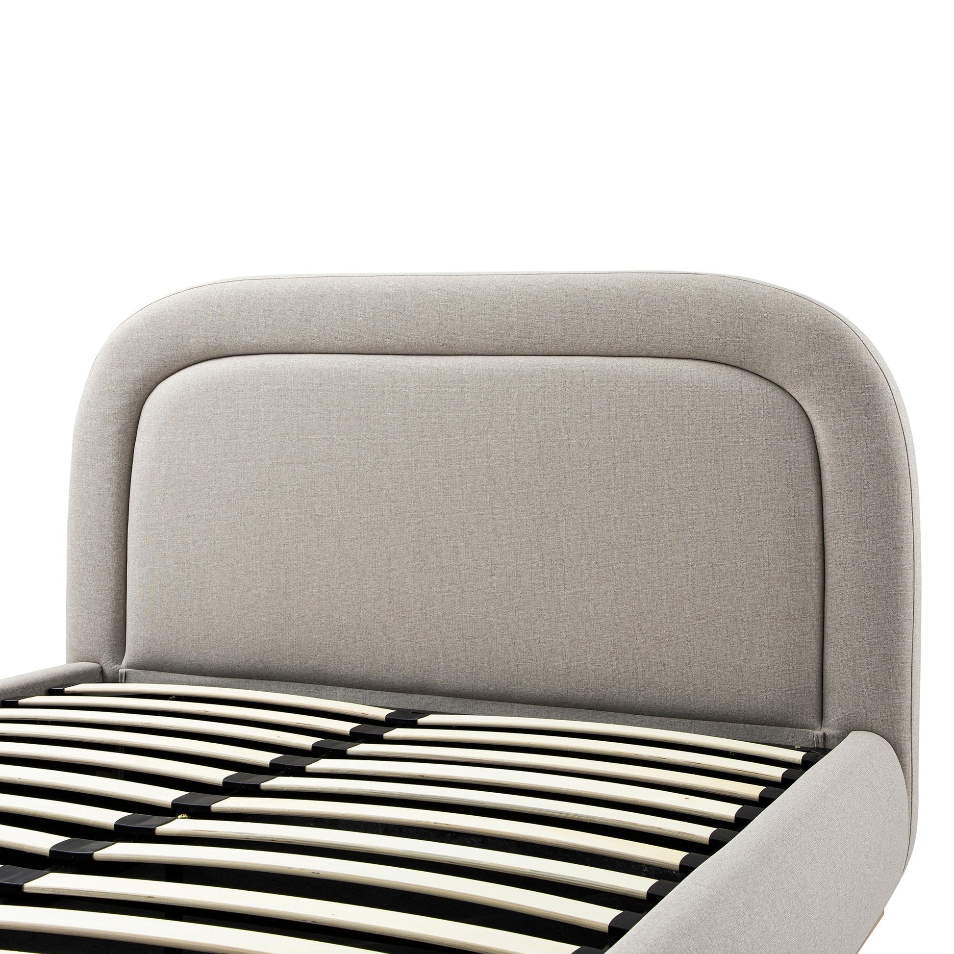 Luella Upholstered Wooden Plinth Base Bed with Storage, Sand Fabric