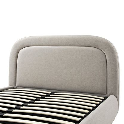 Luella Upholstered Wooden Plinth Base Bed with Storage, Sand Fabric