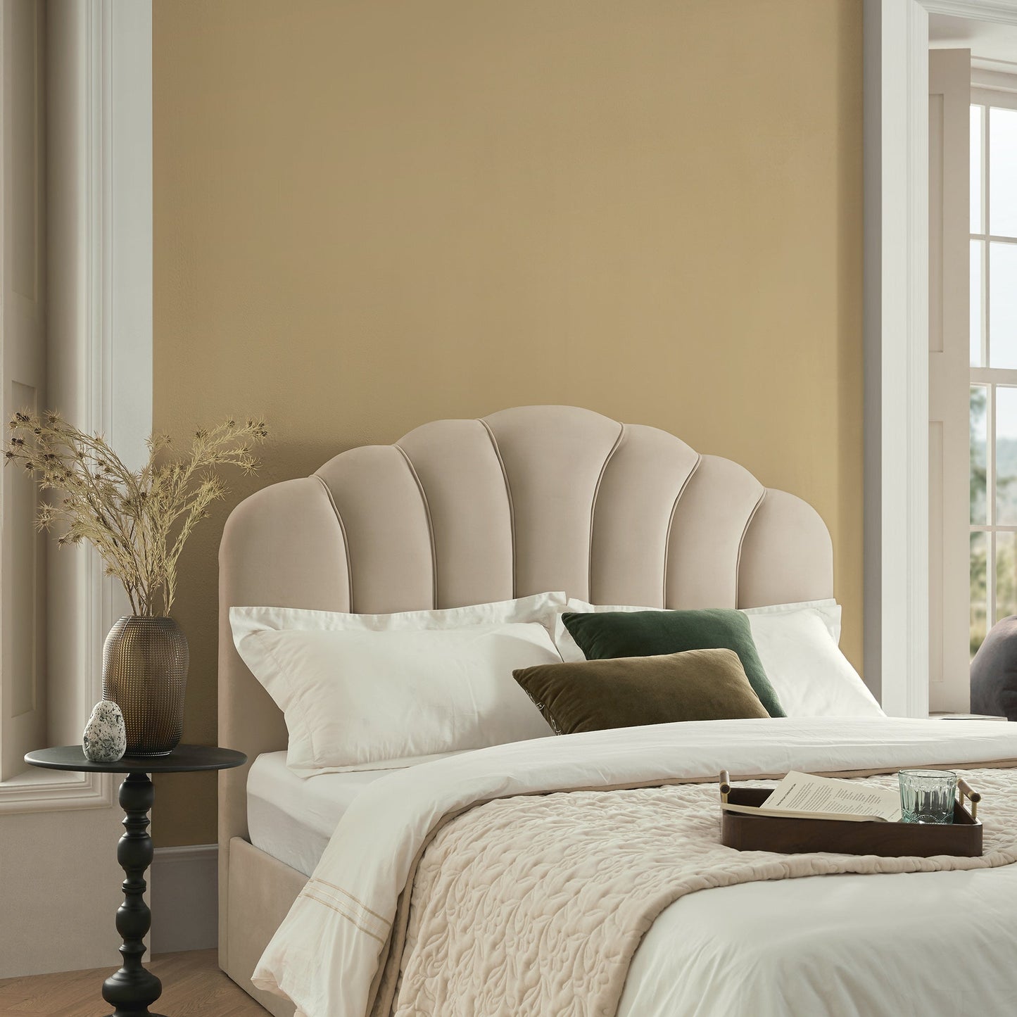 Hana Ottoman Bed with Storage, Warm Stone Velvet