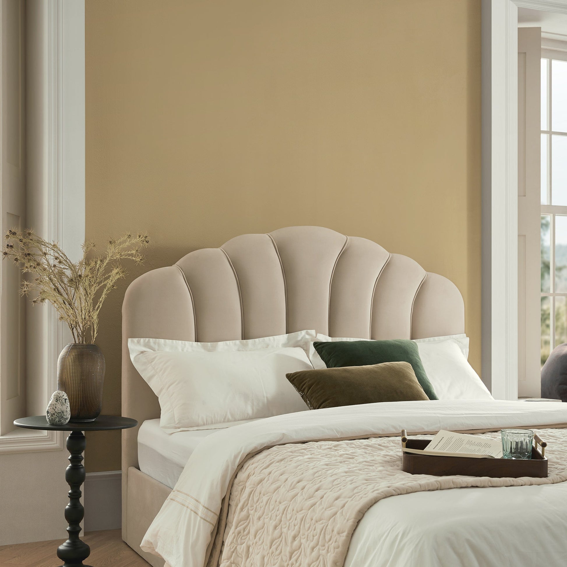 Hana Ottoman Bed with Storage, Warm Stone Velvet