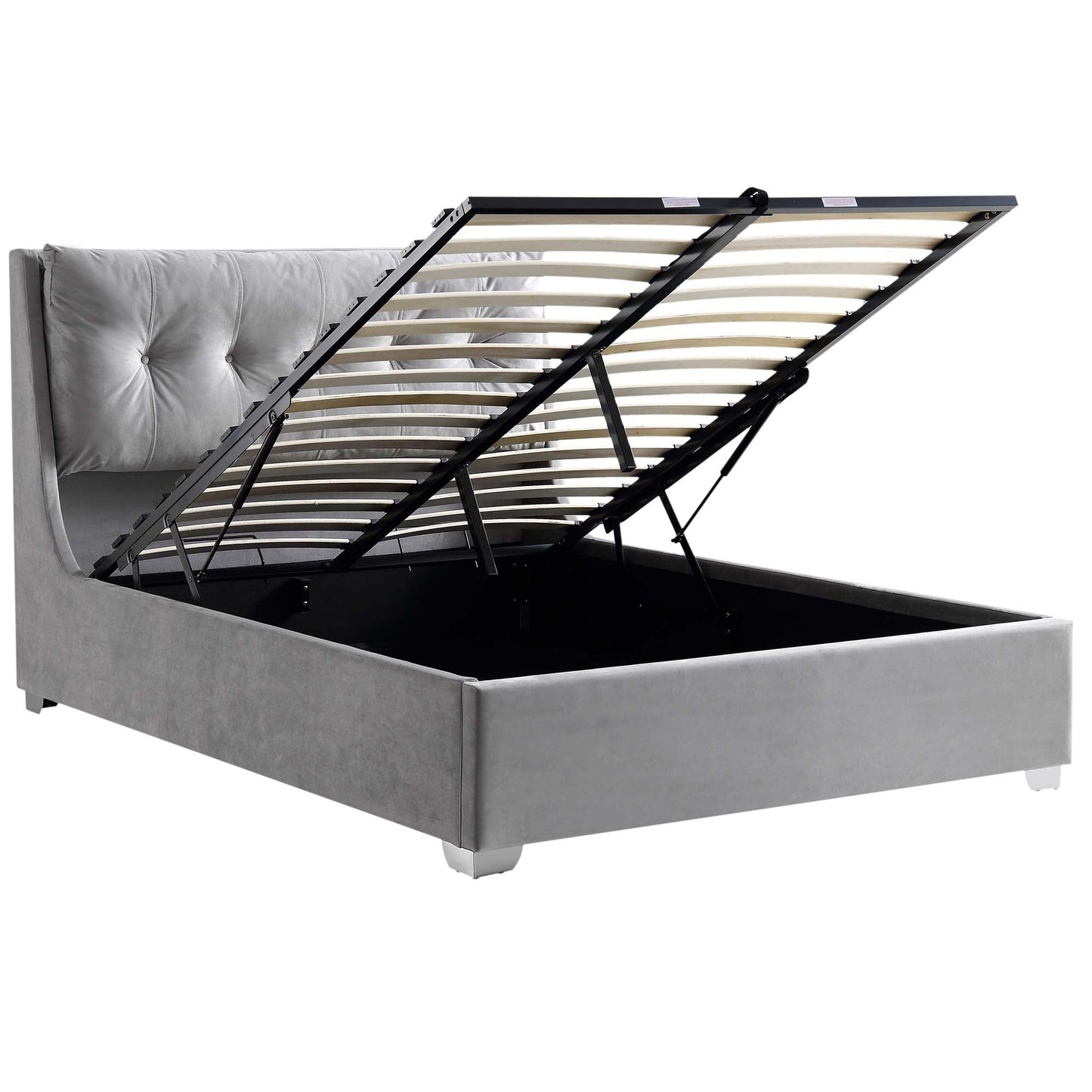 Hadley Grey Velvet Ottoman Bed with Storage
