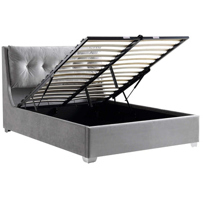 Hadley Grey Velvet Ottoman Bed with Storage