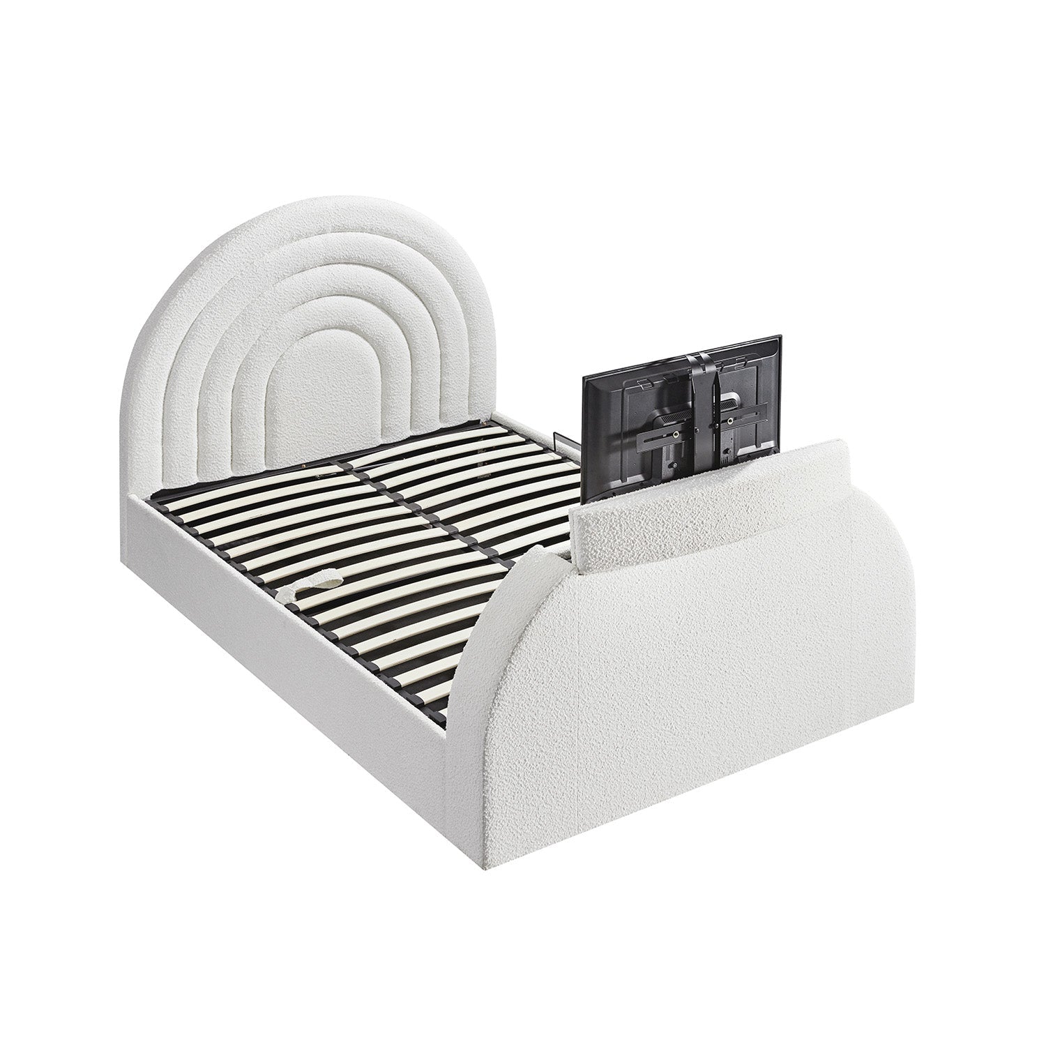 Archer White Boucle TV Bed with Ottoman Storage