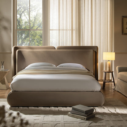 Jolene Layered Wingback Bed with Storage, Taupe Velvet