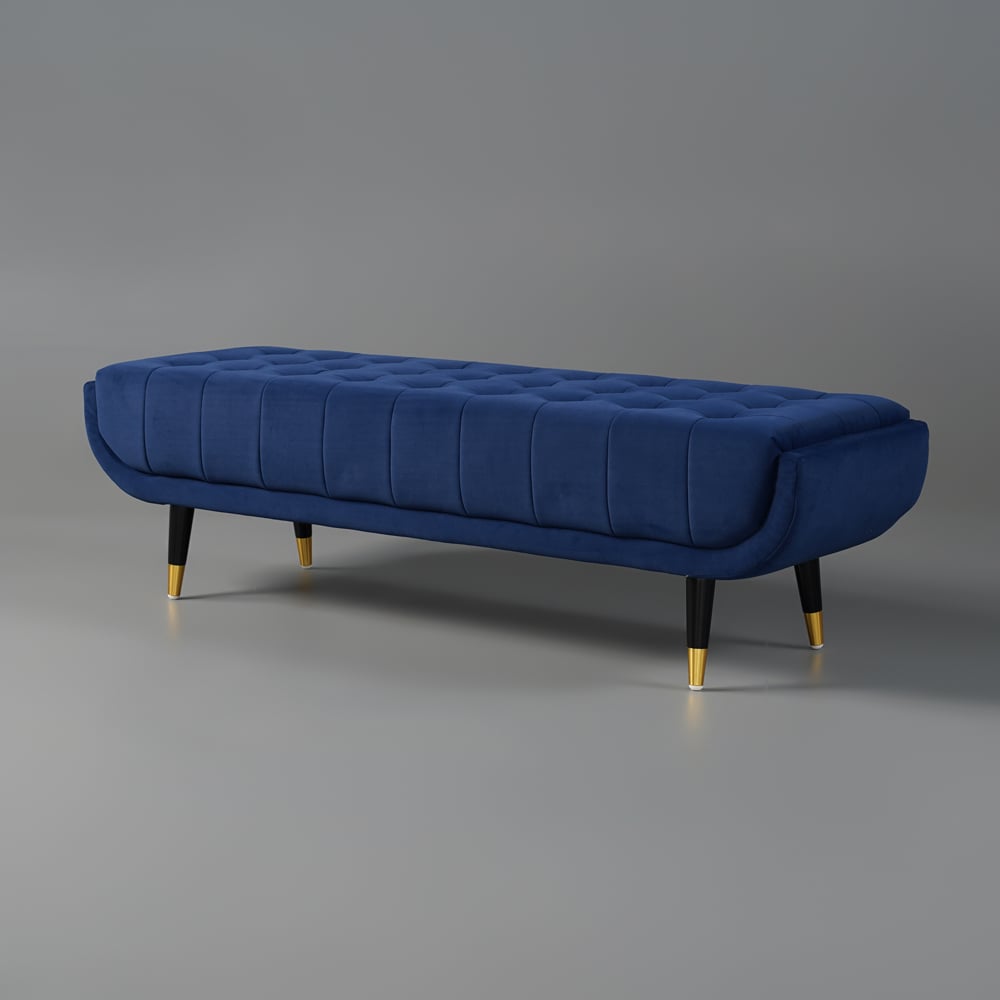 Enoak Modern Blue Bedroom Bench Velvet Upholstery Wooden Legs – view 11