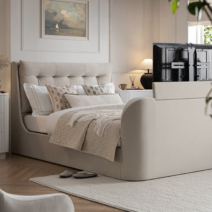Hadley Champagne Velvet TV Bed with Ottoman Storage