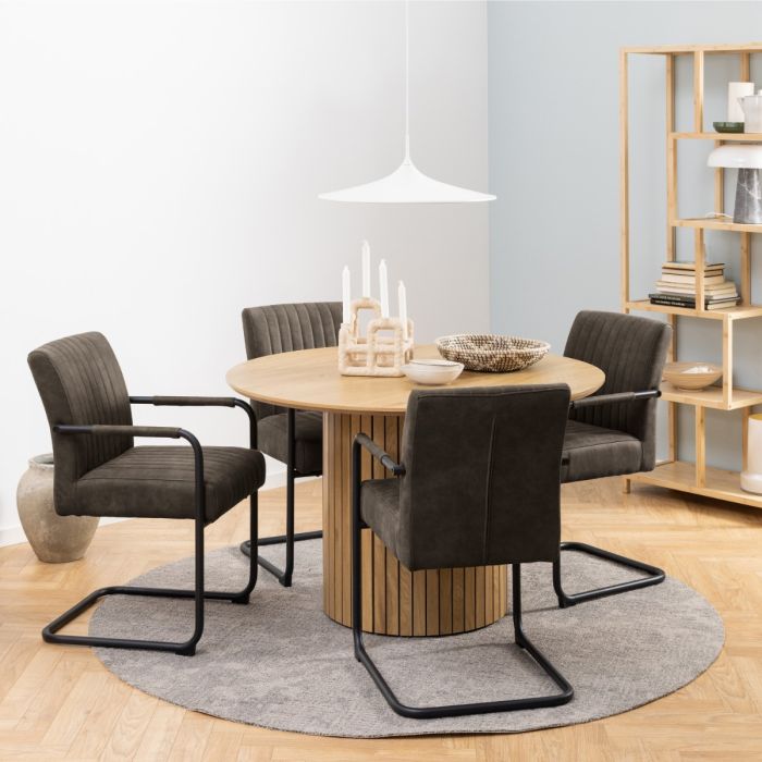 Yale Dining Table in Oak 120x75cm with 4 Adele Fabric Chairs in Grey
