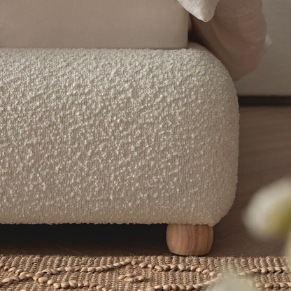Egerie Extended Headboard Ottoman Bed with Storage, Beige Boucle