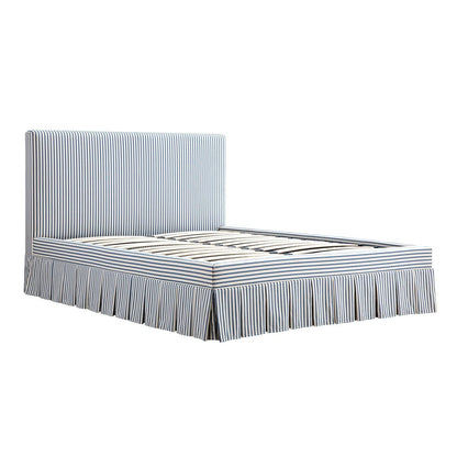 Egerton Box-Pleat Ottoman Bed with Storage, Blue Striped Linen