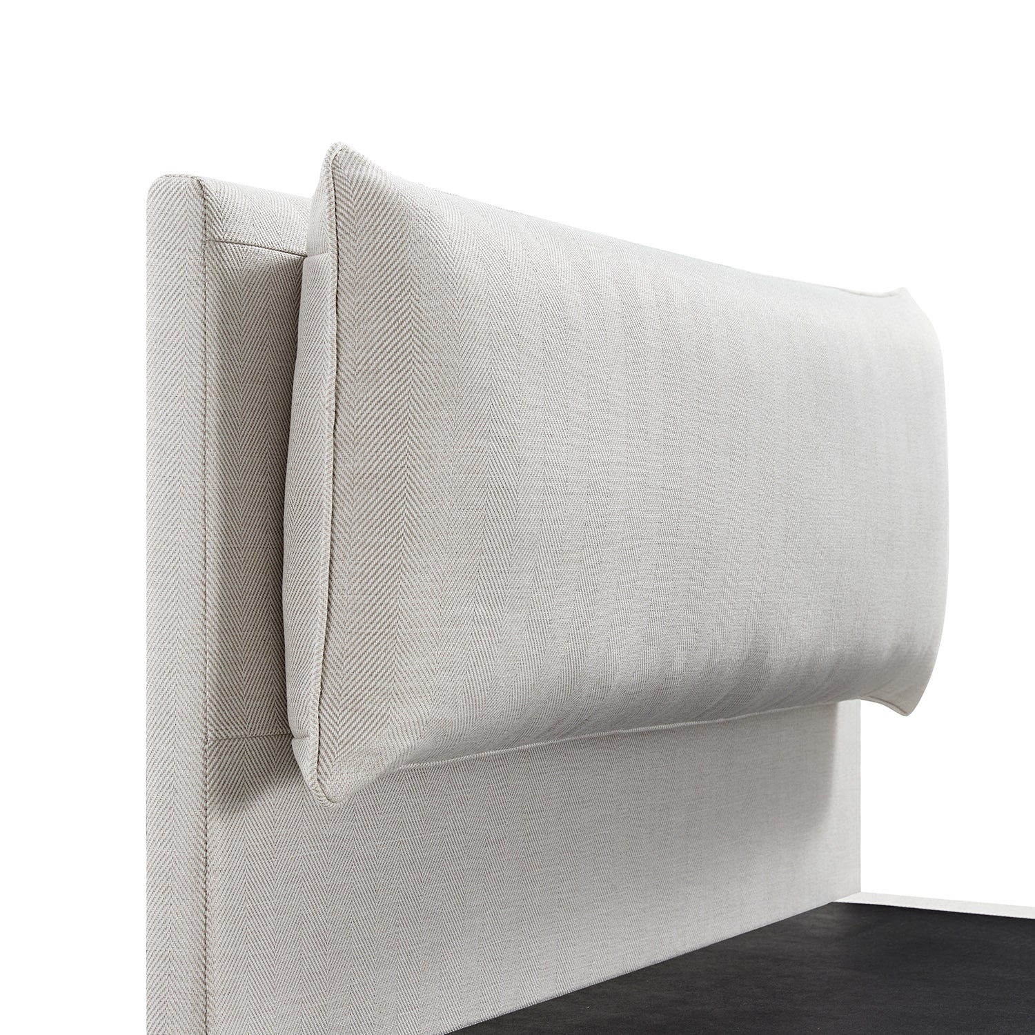 Kricia Upholstered Bed with Storage with Pillow Headboard, Oatmeal Chevron
