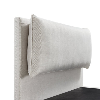 Kricia Upholstered Bed with Storage with Pillow Headboard, Oatmeal Chevron