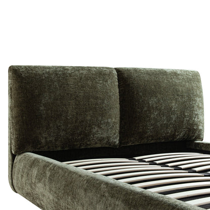 Thera Pillow Headboard Upholstered Bed, Moss Green Chenille