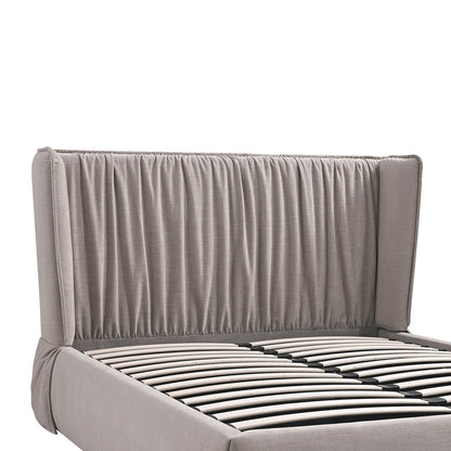 Astrid Ruched Wingback Bed, Oatmeal Chenille