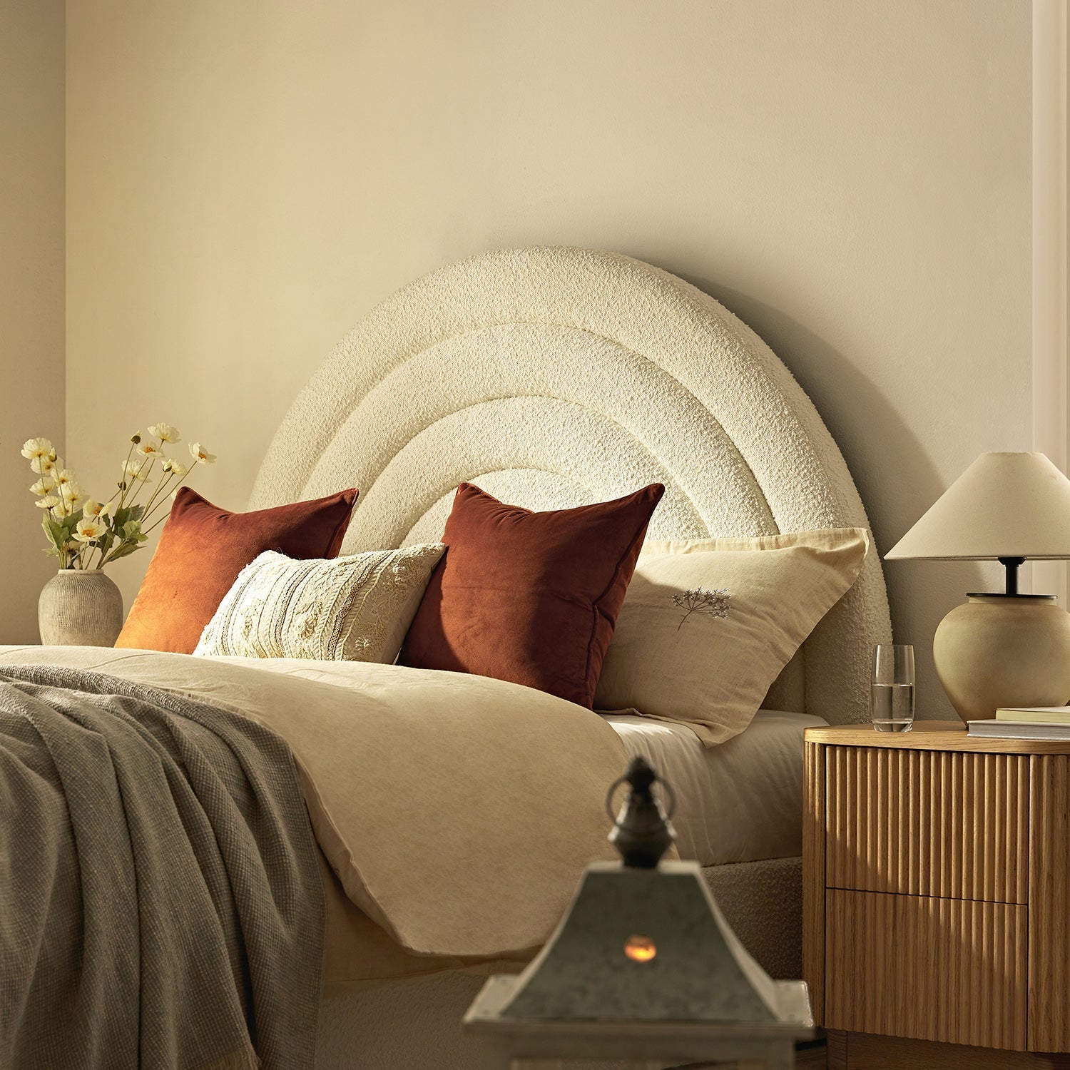 Archer White Boucle TV Bed with Ottoman Storage