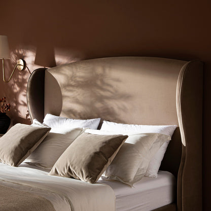 Kimberly Winged Upholstered Bed with Storage, Taupe Velvet