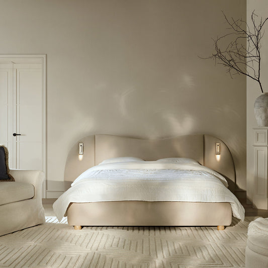 Egerie Extended Headboard Ottoman Bed with Storage, Champagne Velvet