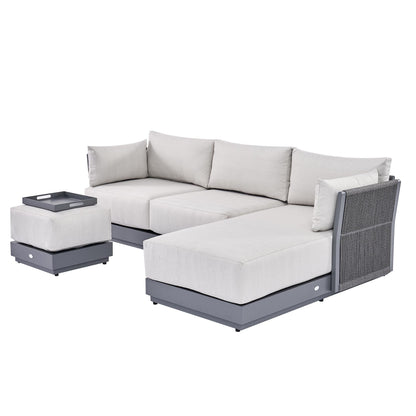 Pedra Rope and Aluminium Outdoor Chaise Sofa Set, Grey