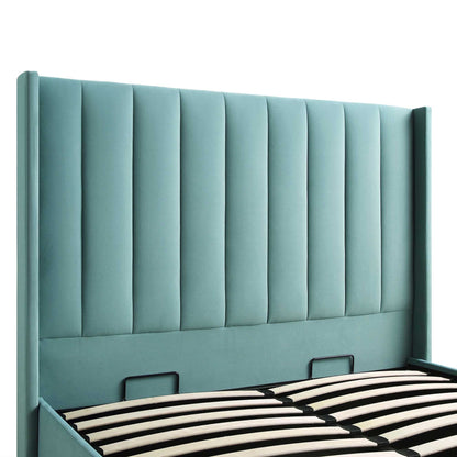Wilton Seafoam Blue Velvet Ottoman Bed with Storage