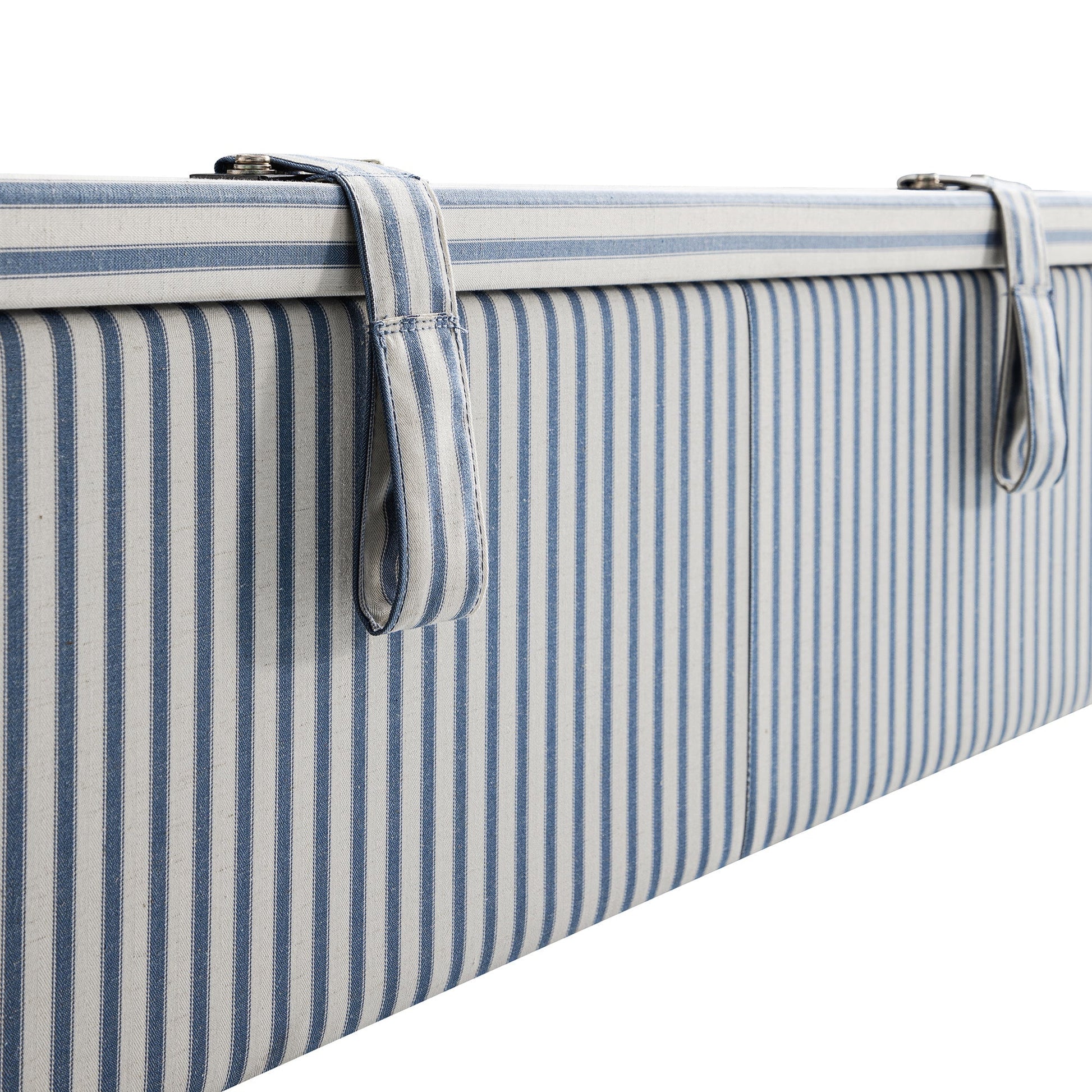 Chilworth Upholstered Ottoman Bed with Storage, Blue Stripe Linen Blend