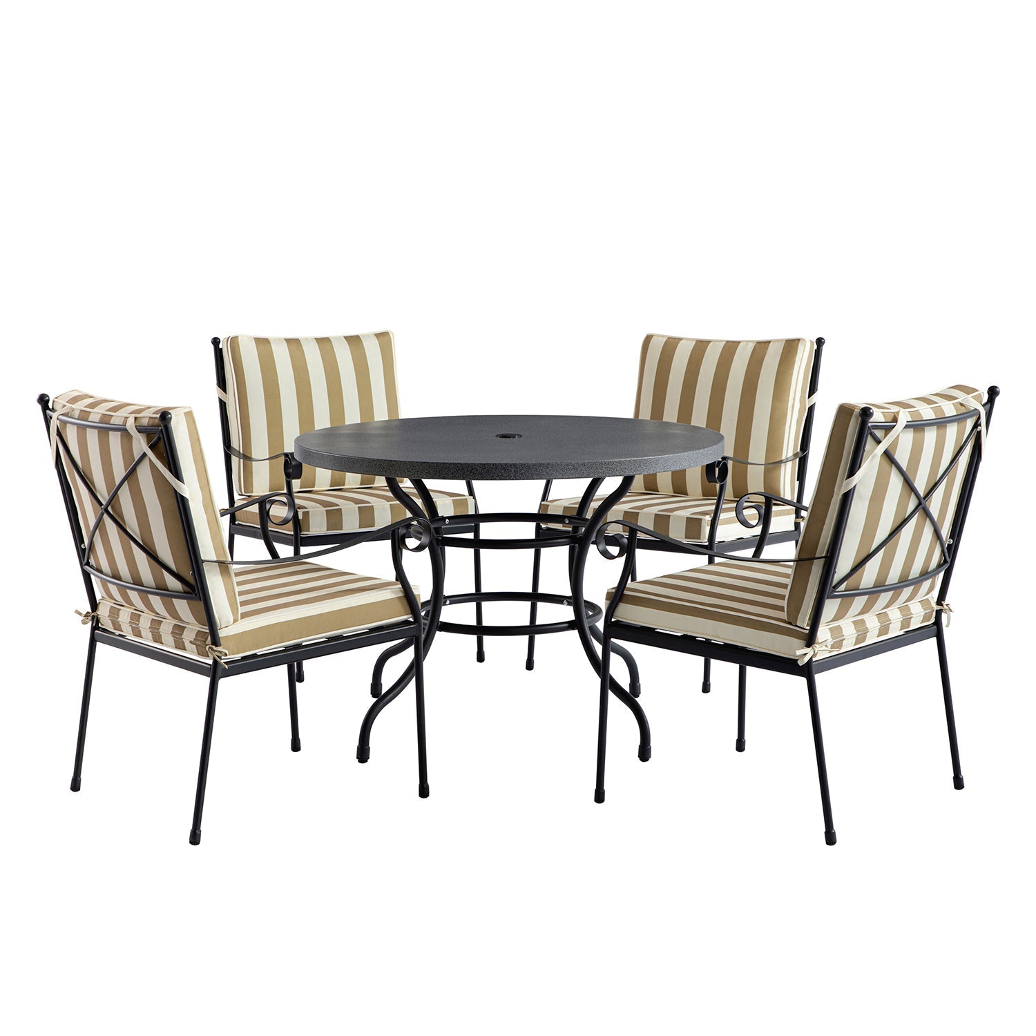 Haymes Indoor and Outdoor Metal 4-Seater Round Dining Set, Khaki Stripe
