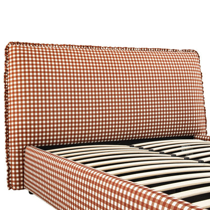 Celeste Upholstered Bed with Storage with Ruffled Headboard, Brick Gingham