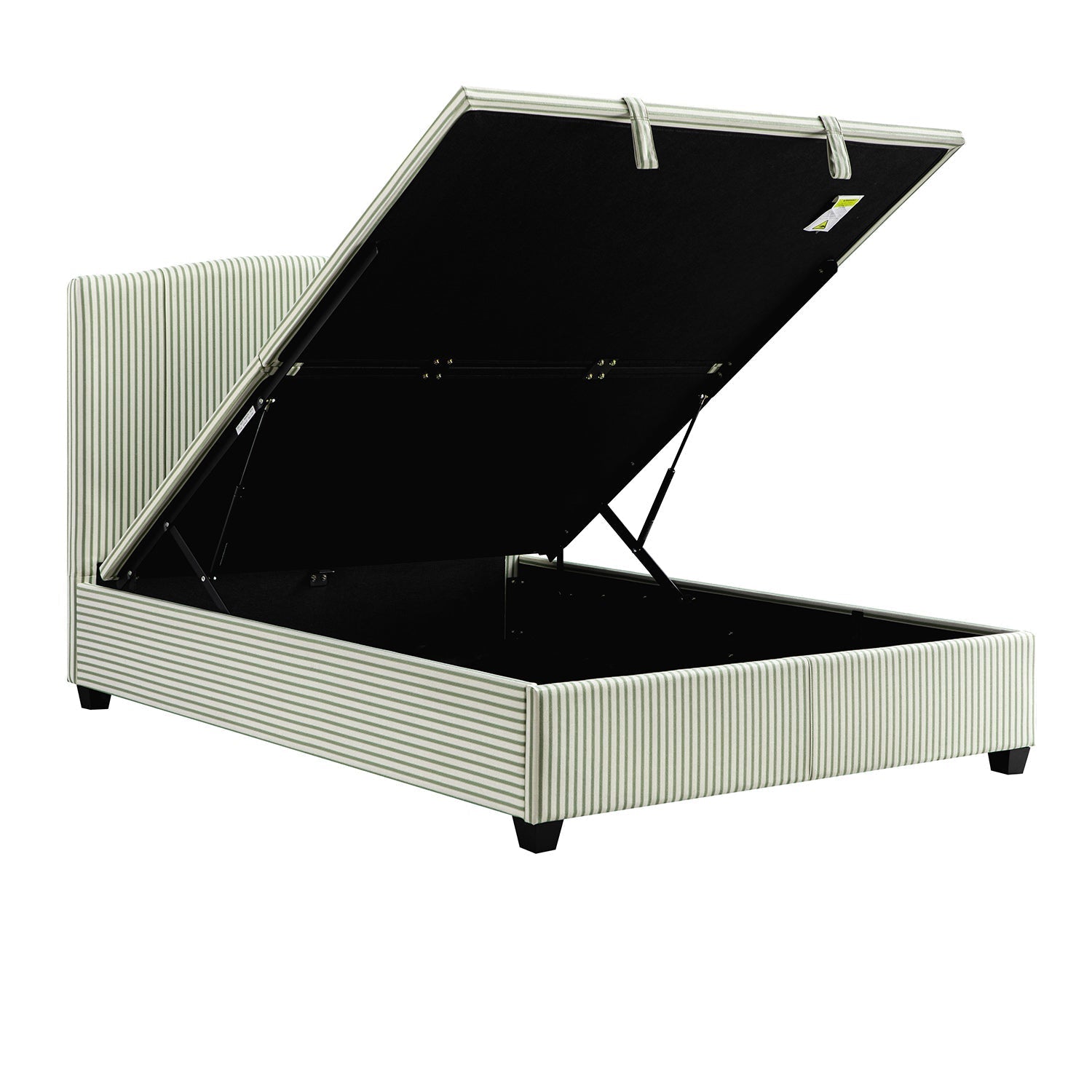 Chilworth Upholstered Ottoman Bed with Storage, Green Stripe Linen Blend