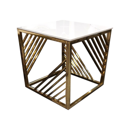 Azure Gold Lamp Table with Polar White Sintered Top